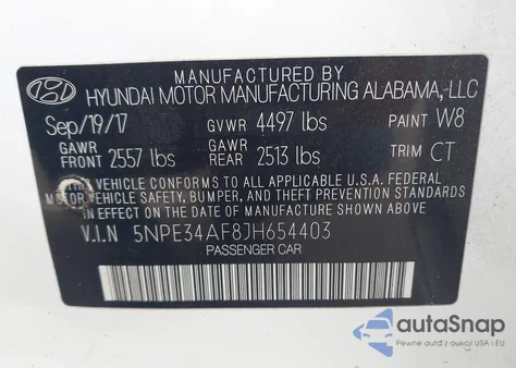 2018 Hyundai Sonata Sel z USA, uszkodzony, nr VIN 5NPE34AF8JH654403